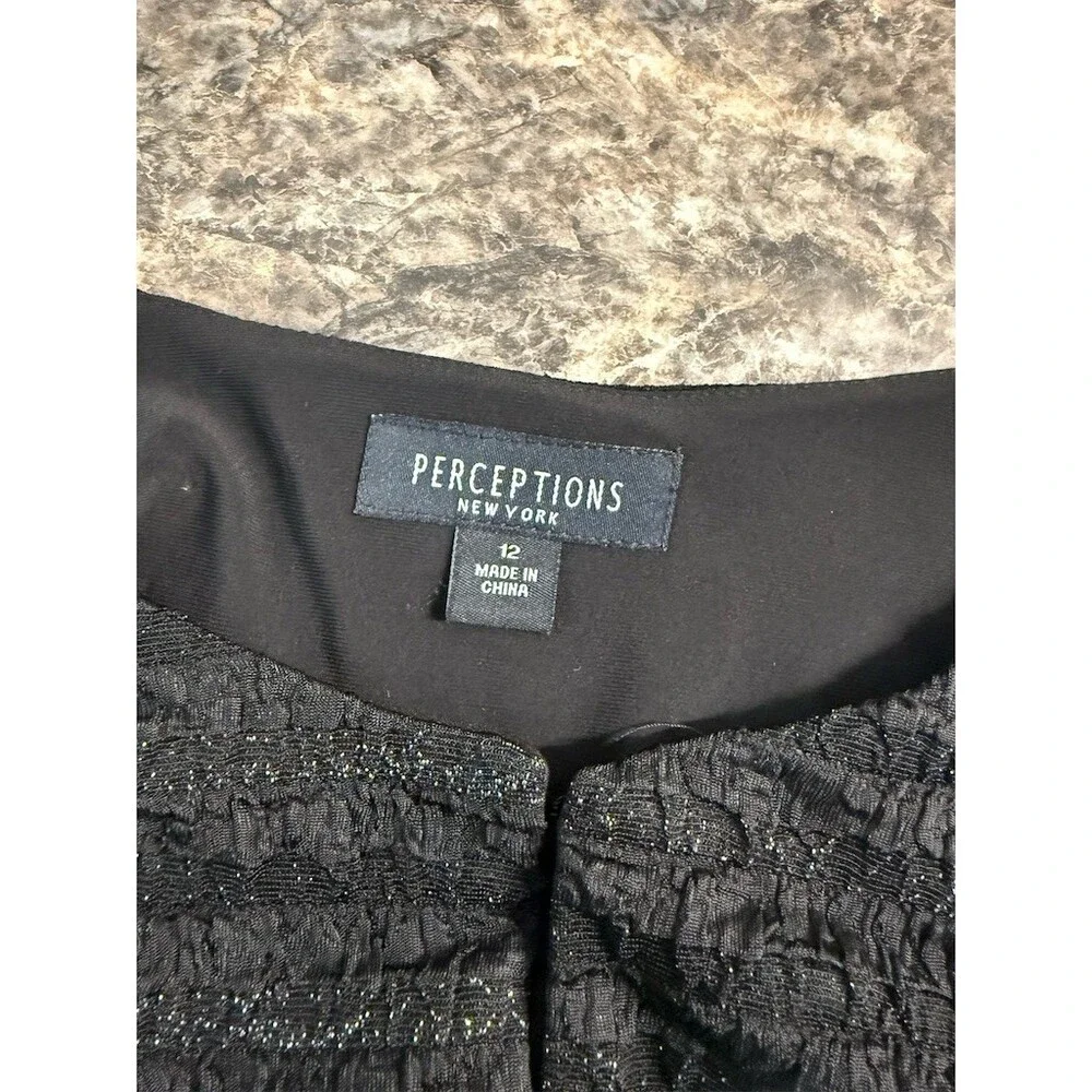 Perceptions New York Suit Set Womens Size 12 Black Dress & Open Jacket 2pc